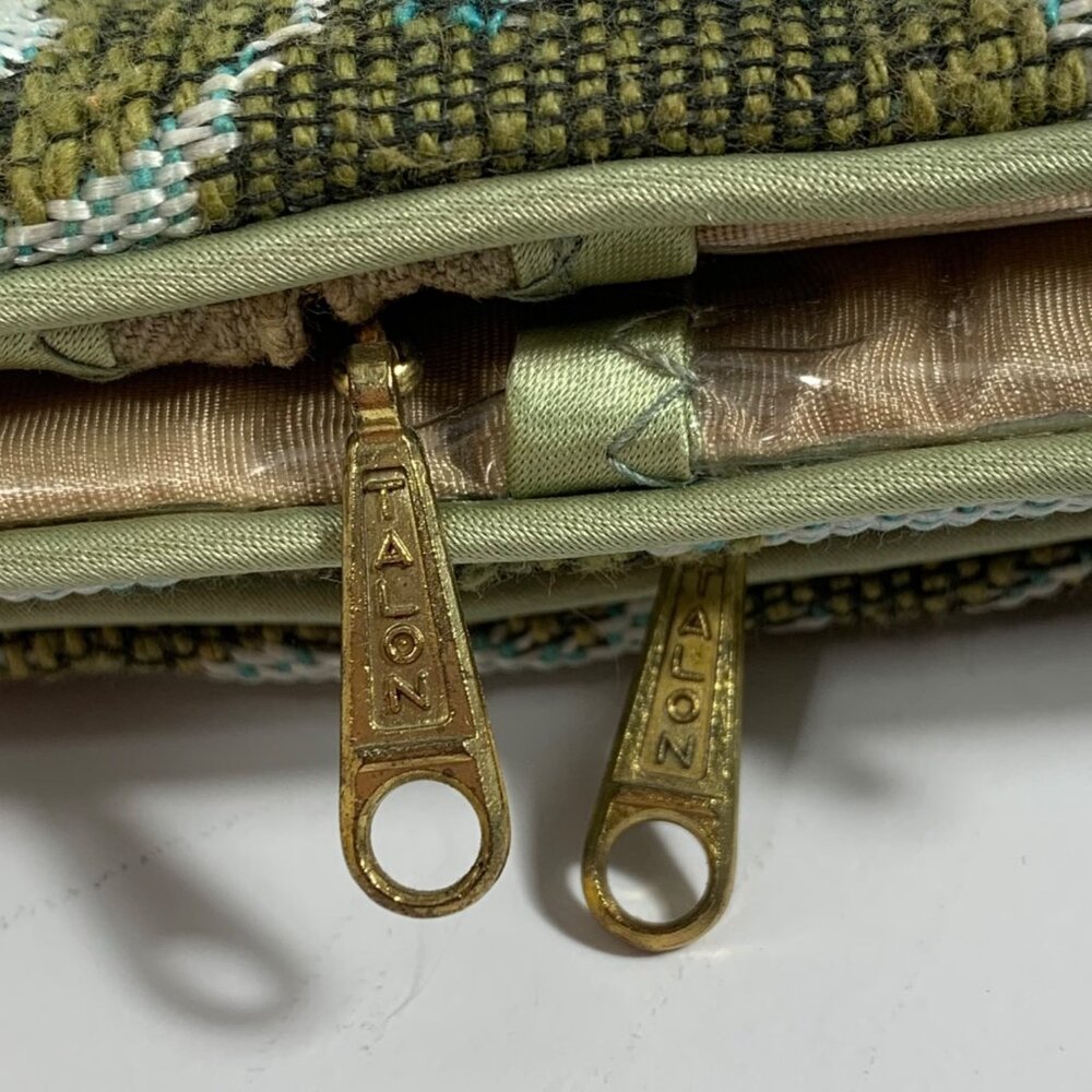 60s Hanging Fold Jewelry Lingerie Organizer Bag Green Floral Damask Talon Zipper - Picture 5 of 5